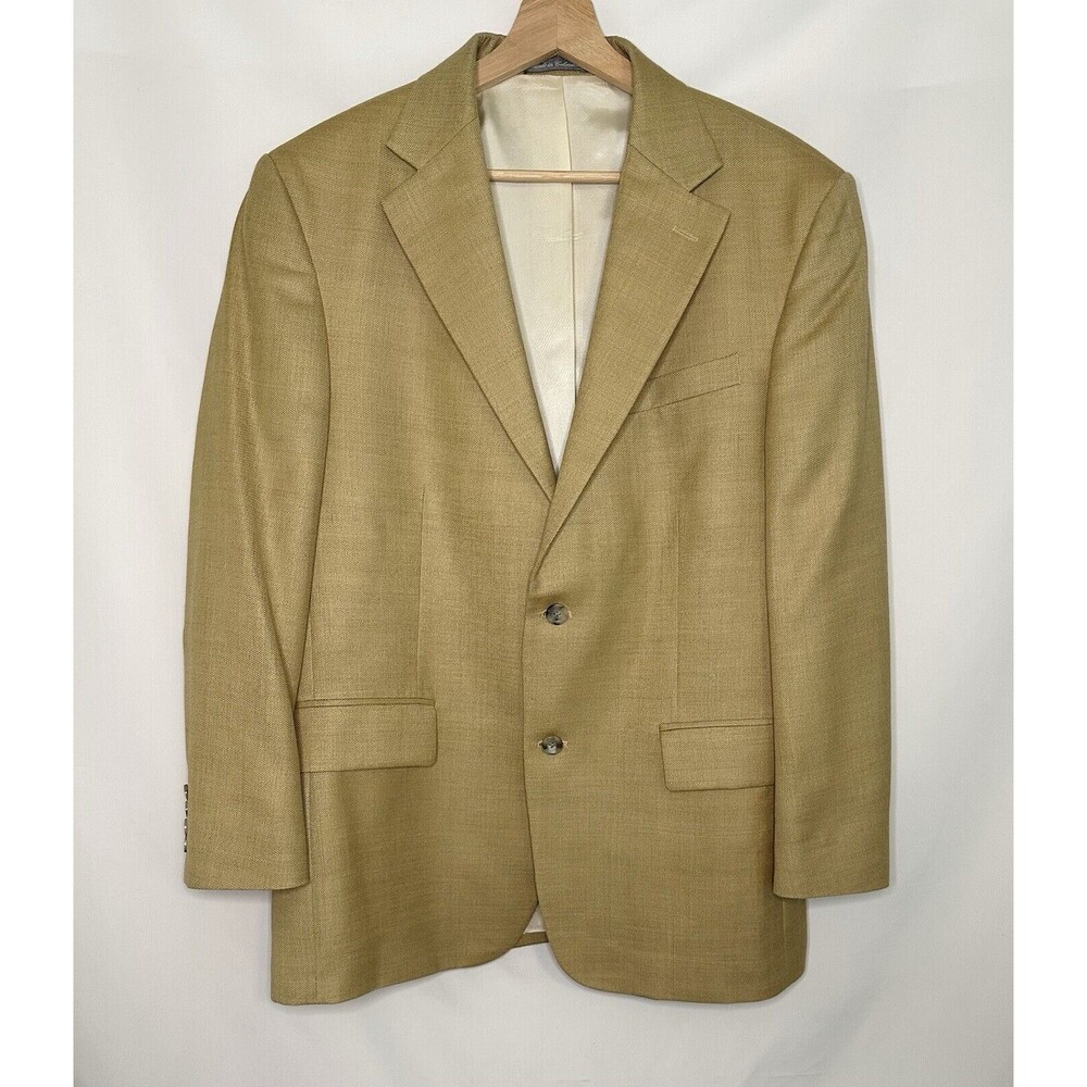 Oscar De La Renta Silk Wool Blend Tan‎ Blazer Sport Jacket Lined Men's 42R